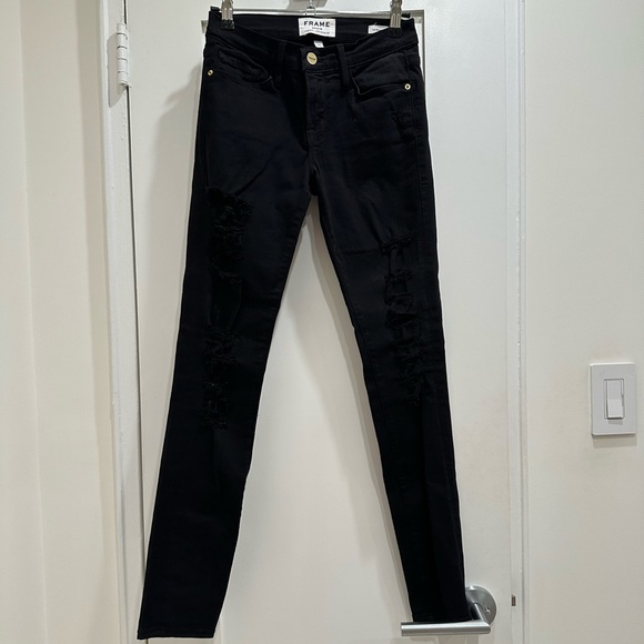 FRAME “Le Skinny de Jeanne” Ripped Black Jeans - size 24 - Picture 7 of 11